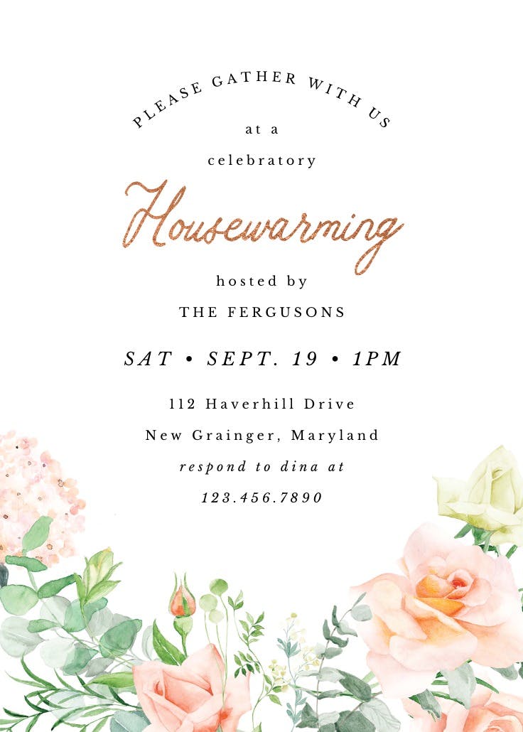 Peach and greenery - housewarming invitation